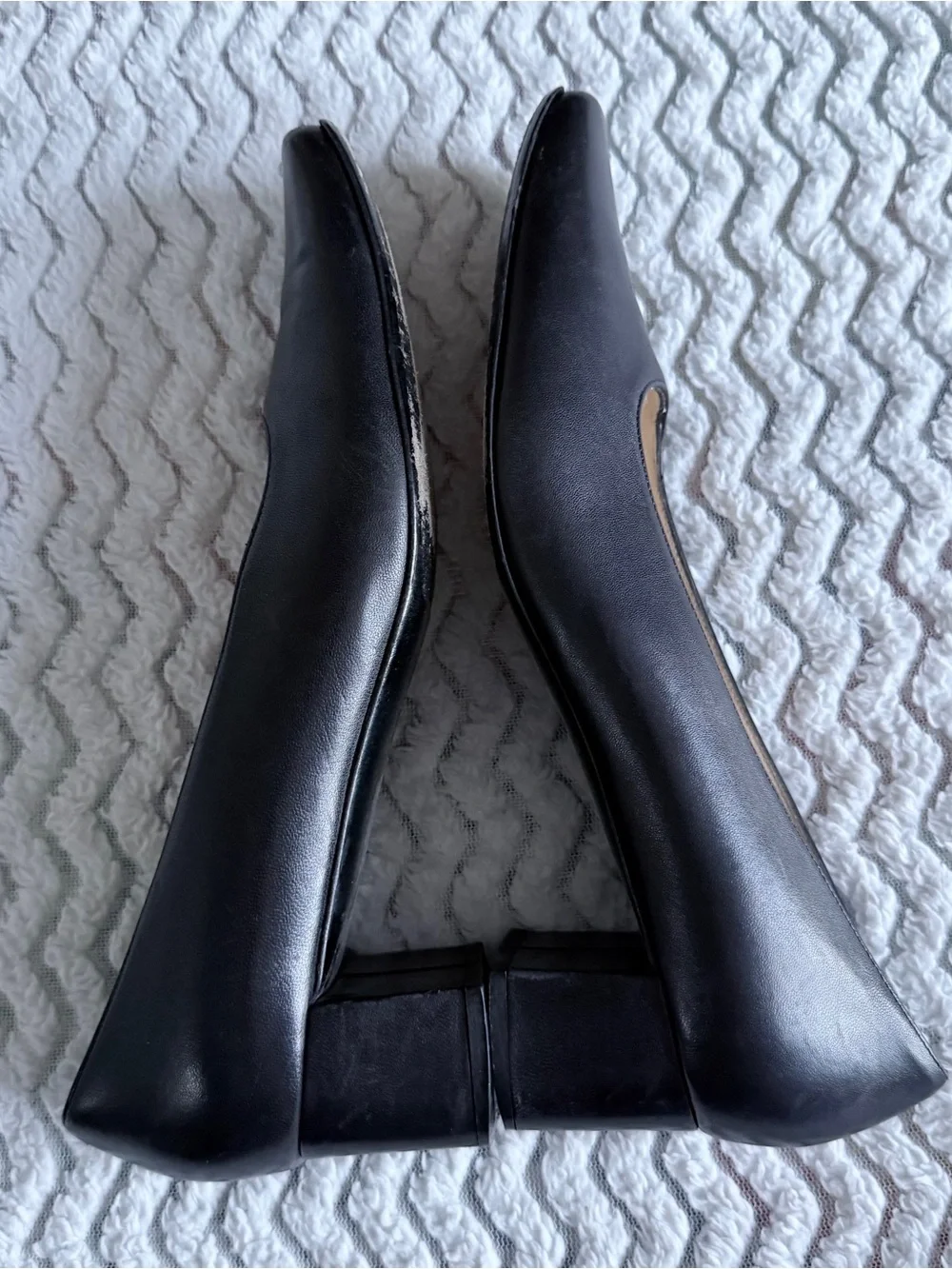 Salvatore Ferragamo Boutique Black Leather Square Toe Block Heels Shoes Sz 9B
